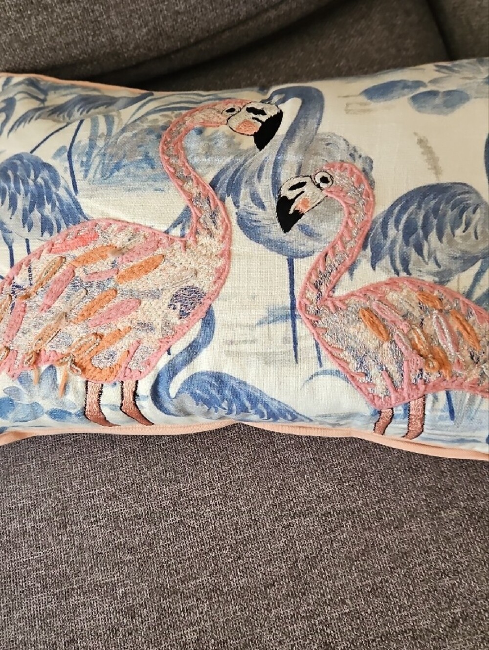 Pink Flamingo Embroidered Decorative Pillow - Home Accents - Picture 4 of 7